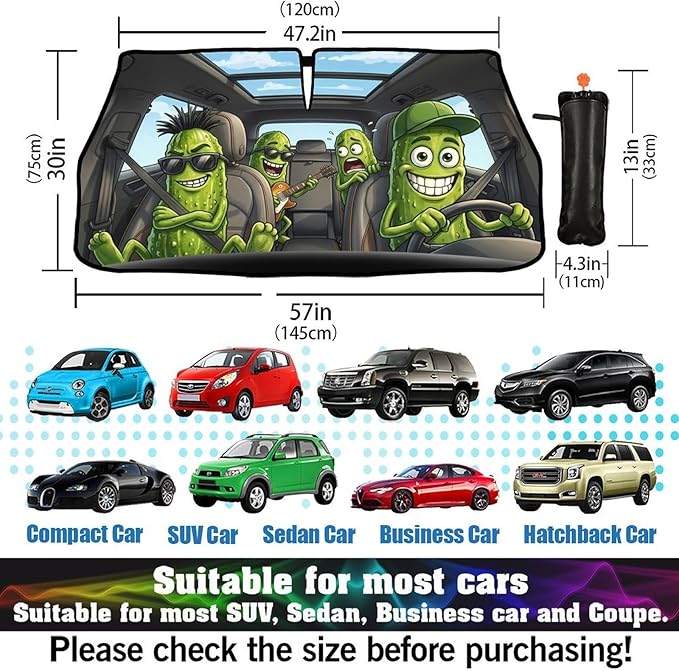 Funny Pickle Car Windshield Sunshade Umbrella Funny Pickle Sun Shade for Car Windshield Umbrella Upgraded Sunshades Blocks UV & Heat Front Window Shades for SUV Sedan Auto