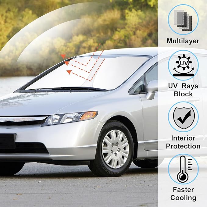 Windshield Sun Shade Custom Fit for 2006-2011 Honda Civic Accessories Foldable Sunshade Sun Blocker Protect Car from Sun Rays & Heat Damage Keep Car Cooler