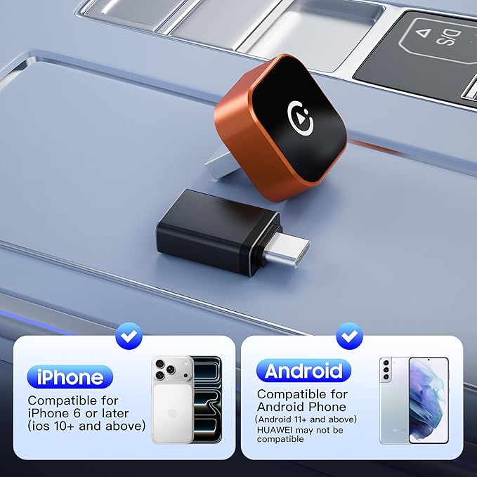 2026 2-in-1 Wired to Wireless CarPlay Android Auto Adapter, USB/Type-C Plug & Play Car Dongle, Fast Auto Connect & Stable Signal for Apple iPhone & Android