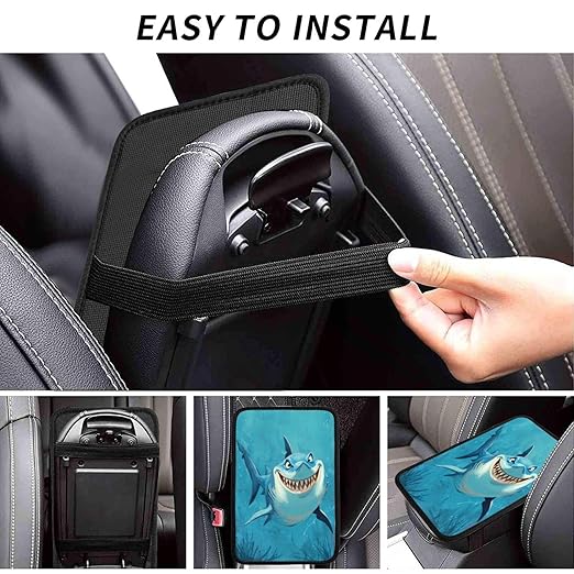 Shark Blue Cartoon Car Auto Armrest Cushion Cover Accessories Center Console Seat Box Pad Protector Universal Decoration for Most Vehicle SUV Truck