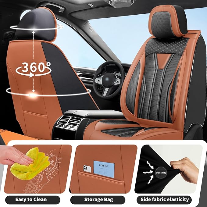 Fit Tucson Car Seat Covers Premium Leather for Hyundai Tucson 2010-2025 2026. Waterproof， Breathable, Scratch-Resistant & All-Weather Seat Cushion Protector (Full Set, Brown&Black)
