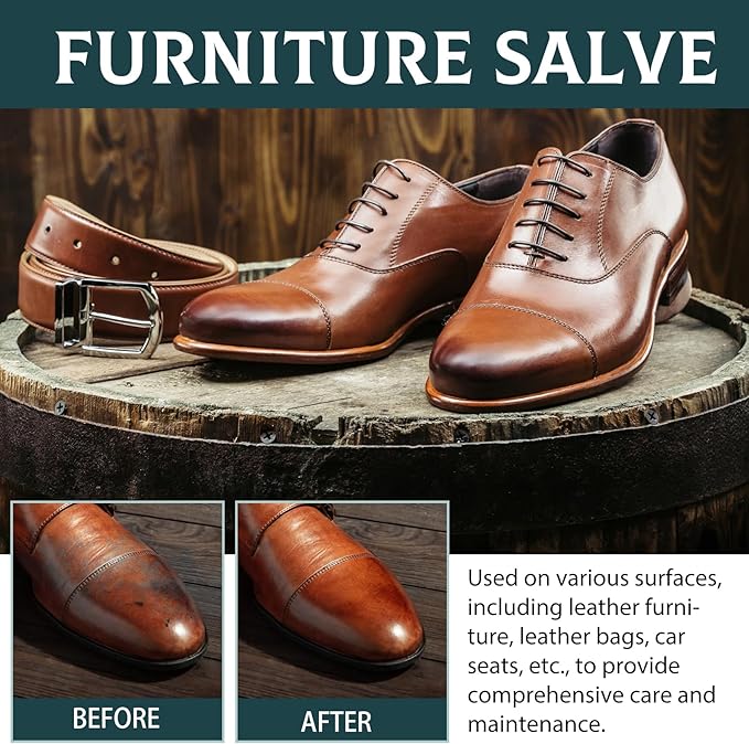 Leather Furniture Repair Salve & Brush Set – Cream & Wax Restorer for Couches, Chairs and Wood Surfaces – Conditioning Wood Balm for Scratches & Fading