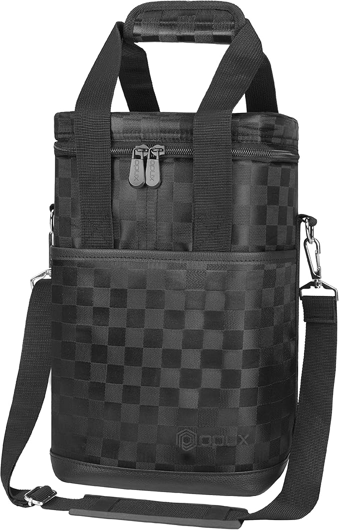 Opux 4 Bottle Insulated Wine Cooler Bag - Leakproof Padded Portable Wine Bottle Carrier for Travel Picnic, BYOB Gift (Black Square)