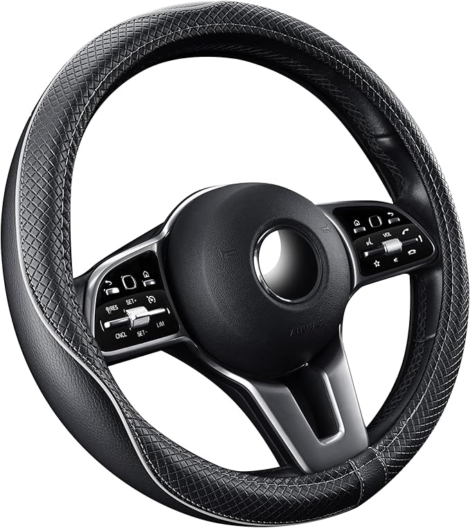 GXT Steering Wheel Cover, PU Leather, Universal 15 Inches, Non-Slip, Odourless Car Interior(Black White)