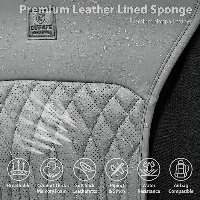 CAR PASS Car Seat Protector, 2 Pack Sideless Nappa Leather Seat Covers for Cars, All Season Waterproof Breathable Front Seats Cushion with Storage Pocket Universal Fit Vehicle Car SUV Truck, All Gray