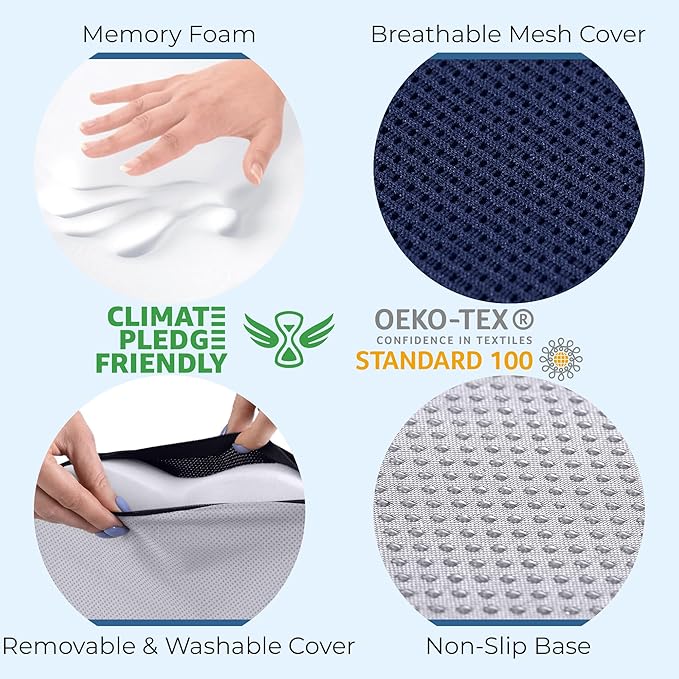 5 STARS UNITED Seat Cushion - Memory Foam Chair Cushion for Tailbone Pain Relief - Ergonomic Support for Coccyx, Sciatica & Butt - Office, Desk & Gaming Chair, Car Seat, Wheelchair, Airplane, Blue