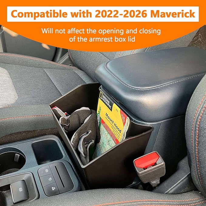 TOPINSTALL Console Storage Box Compatible with 2022-2026 Ford Maverick Accessories, Front Seat Armrest Box Large Capacity Center Console Organizer Multi-Function Cup Holder Insert Trash Can