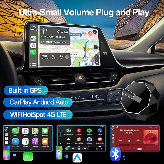 Wireless Carplay Adapter, Android Auto Adapter 2025 Carplay, Plug and Play Convert Wired to Wireless Supports Car Original Control, Mini Car Play Box for Cars