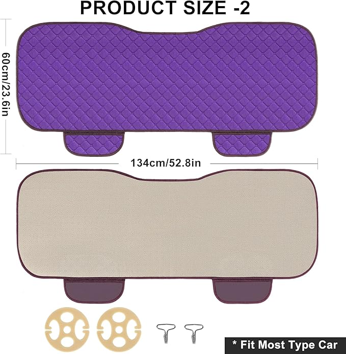 surpassme Comfortable Car Seat Covers Universal Back/Brench Seat Coves for Car Accessories with Storage Pockets, Padded Car Interior Covers for Automotive, SUV, Truck, and Van(Purple)