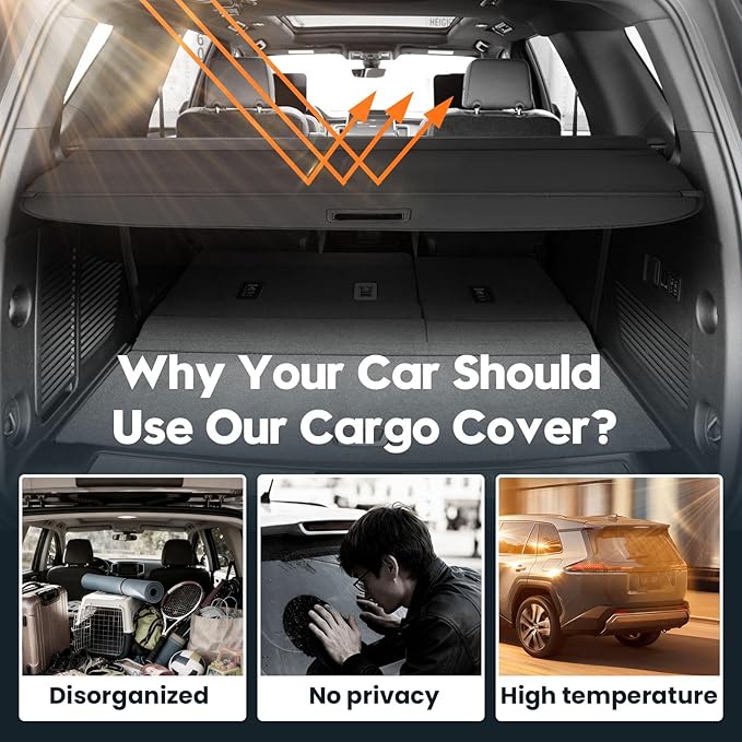 Powerty Retractable Cargo Cover for 2021-2023 Chevy Tahoe/Suburban/Cadillac Escalade ESV Luxury 3.0L/Cadillac Escalade ESV Luxury 6.2L/GMC Yukon/Yukon XL Accessories, Canvas Texture Rear Trunk Cover