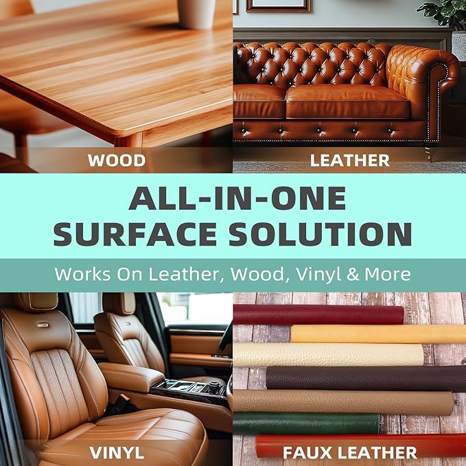 STARTSO WORLD Furniture Salve for Leather, Wood & Vinyl - Natural Polish, Conditioner & Restorer for Couches, Tables & Furniture - All-in-One Repair Salve with Applicator Brush - 6OZ
