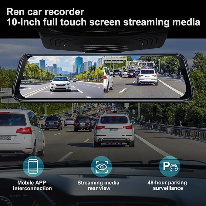 4K Dual Dash Cam for Cars, 9.66” Touchscreen Mirror Camera with WiFi, CarPlay, Suitable for All Models, Front 4K + Rear 1080P Recording, Night Vision, Parking Assist, 128G sd Card