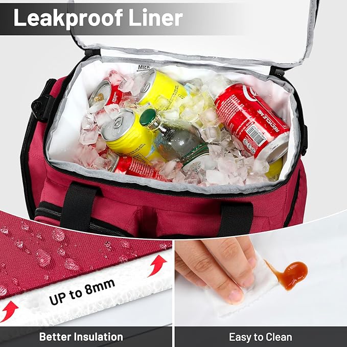 MIER Lunch Box for Men Heavy Duty Insulated Lunch Bag 20 Cans Large Leakproof Soft Cooler Bags with Multiple Pockets for Picnic Work Travel (Red)