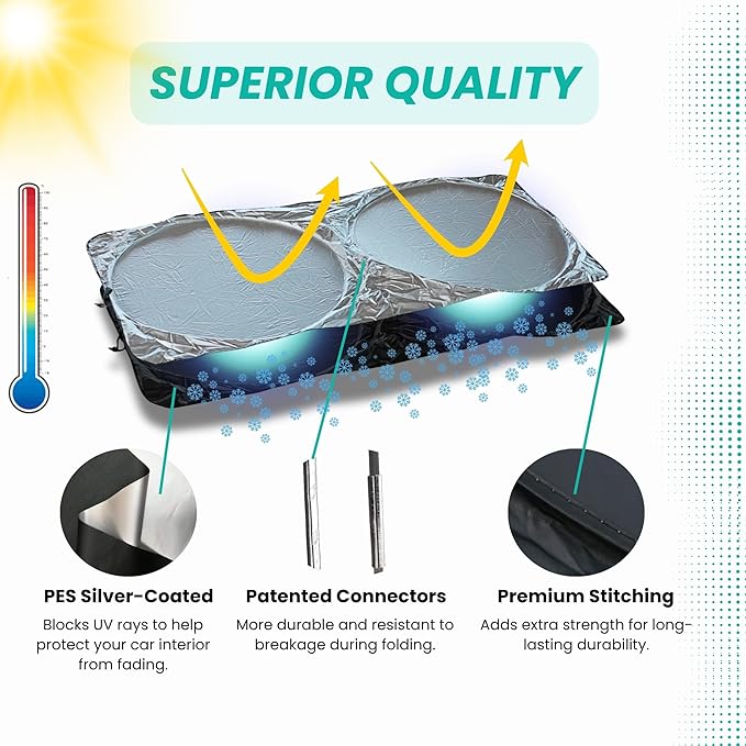 Windshield Sun Shade -Certified 99.87% UVB & 99.02% UVA Car Sun Shade. Award Winning Sunshade - Patented Technology | Compatible for Mazda CX-30 2019-present | Car Shades by Kinder Fluff