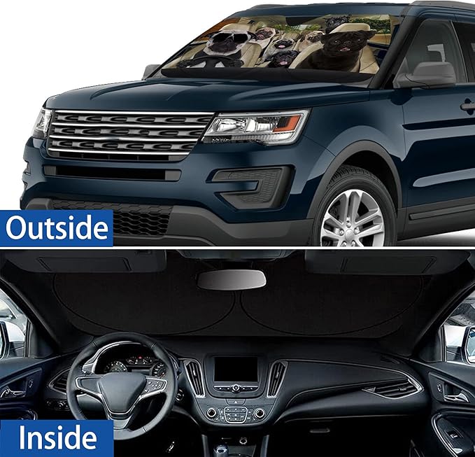 Pug Dog Windshield Sunshade for Car SUV Truck Foldable Uv Ray Reflector Front Window Sun Shade Visor Shield Cover -59" X 31"