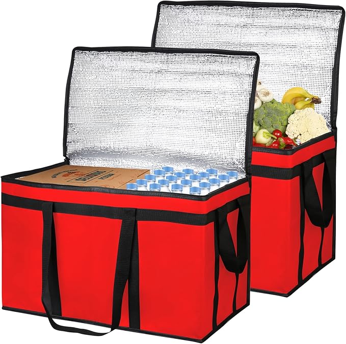 Bodaon Large 2-Pack Insulated Food Delivery Bag, XXXL Grocery Shopping/Catering/Pizza Cooler Bags, Rideshare Delivery Bag, Dashers Cold/Hot Styrofoam Carrier for Travel/Shopping/Catering/Car