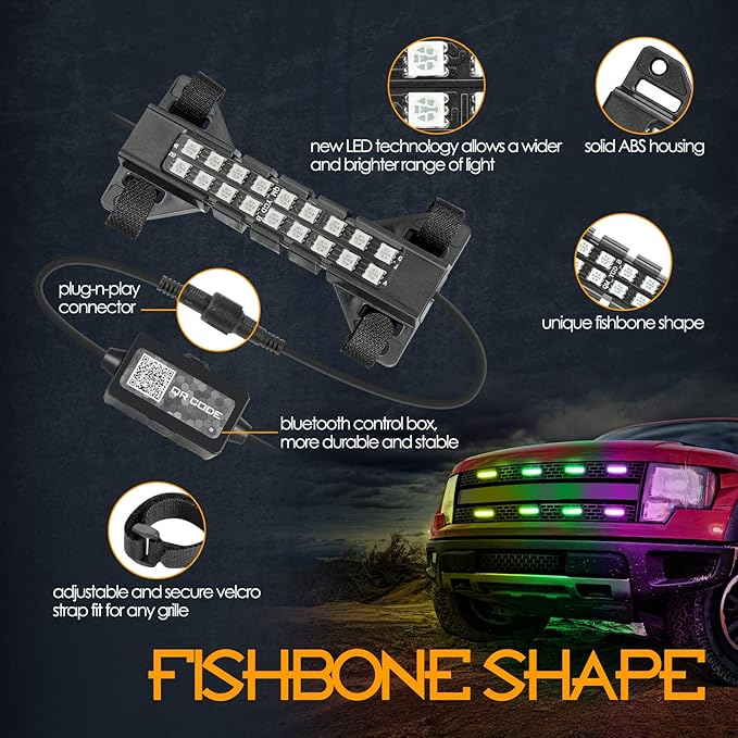 Nirider RGB LED Grille Light Kit Strobe Lights Underglow Rock Light Truck Lights for Tacoma 4Runner GMC Chevy Car SUV ATV UTV Grille Accessories - 8 Pods