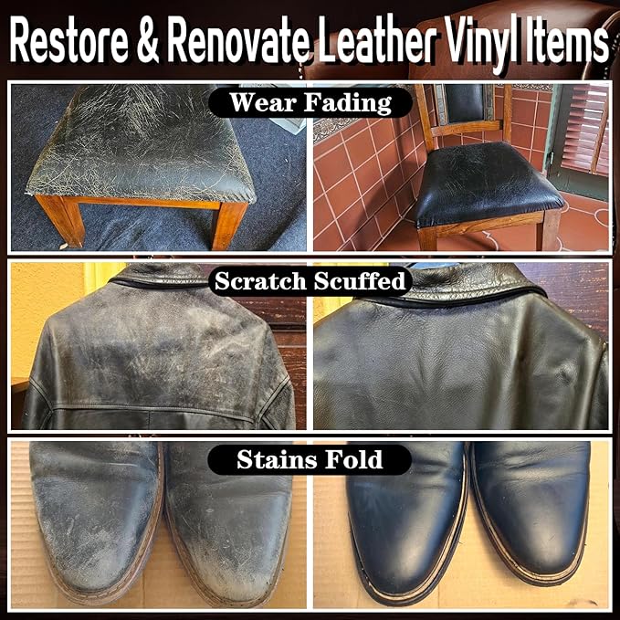Leather Recoloring Balm Black Leather Dye Vinyl Paint Car Interior Seat Furniture Conditioner Couch Recliner Boots Jacket Shoes Handbag Purse Belt Color Restorer Fade Wear Scratch Remover Repair Kit