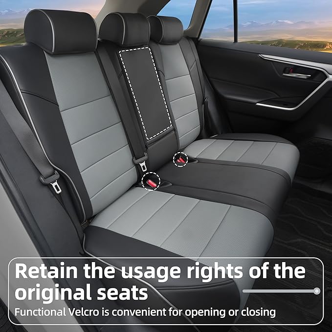 Lolcar Rav4 Seat Covers Custom Fit for Toyota Rav4 2019 2020 2021 2022 2023 2024 2025 LE,XLE,XLE Premium,Limited, Leather Truck Seat Cover Full Set for SUV,Faux Leather(Black/Gray)