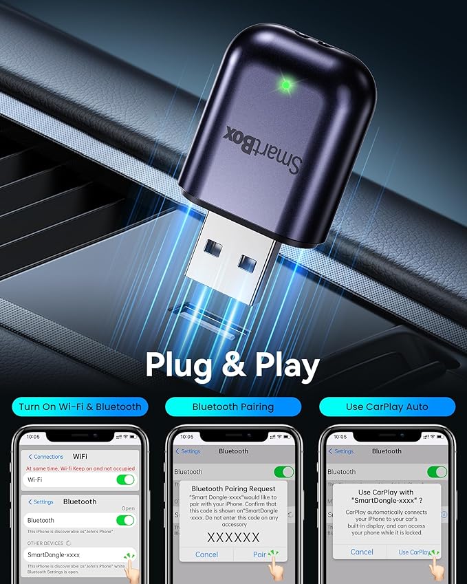 Burnt Sugar Wireless Carplay Adapter for iPhone 2026 Upgraded, Ultra-Mini USB for Apple Car Play Convert Wired to Wireless, Stable Low-Lag GPS Plug & Play for iOS 10+ & Cars from 2016+ (Gray Purple)