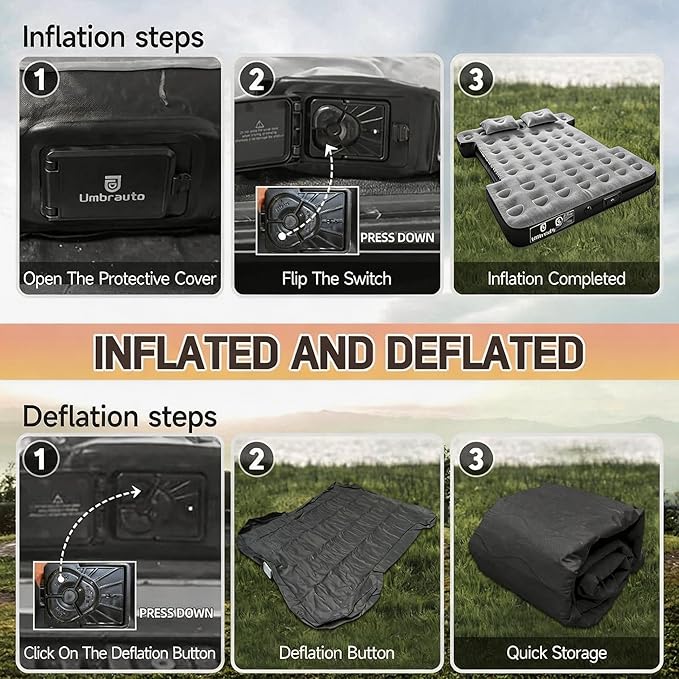 Umbrauto Built-in Pump Air Mattress for 5.5-5.8ft Short Truck Bed, Inflatable Full-Size Pickup Airbed for Ford F150, Chevy Silverado, GMC Sierra, Dodge Ram, Toyota Tundra, Nissan Titan Outdoor Camping