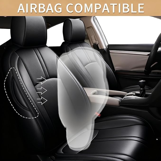 AOMSAZTO Custom Fit for Honda Civic Seat Covers Sedan LX 2016 2017 2018 2019 2020 2021 Ful Set Faux Leather Car Seat Covers Black