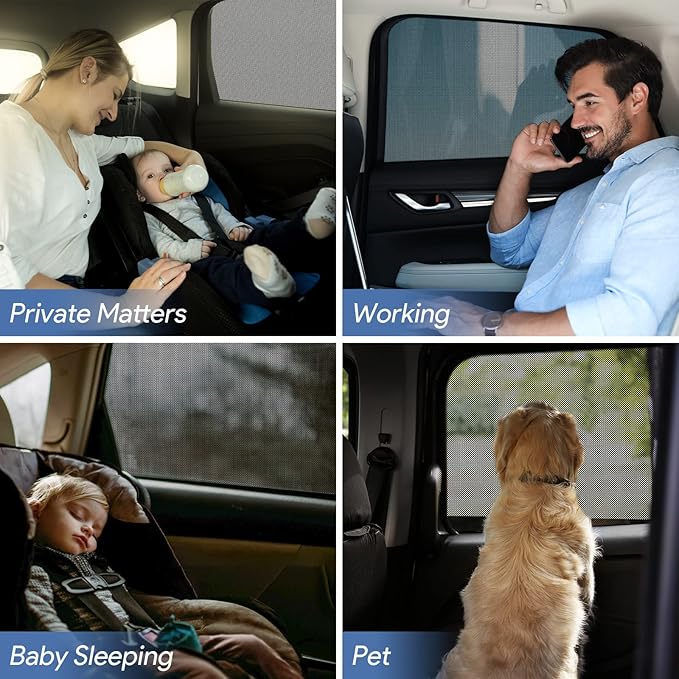 Car Window Shades, 2 Pack Breathable Mesh Side Sun Stretch Screens for Baby/Camping Heat Block UV Protection, Back Covers Car, Truck, SUV, Van-(Large 49"x22")