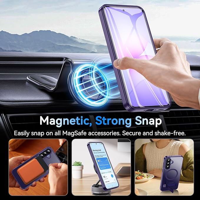 OWKEY for Samsung Galaxy A37 5G Case with Stand, Magnetic Shockproof Case Fit for Magsafe Translucent Matte Cover for Samsung A37, Purple