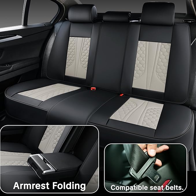 Black and Grey PU Leather Car Seat Covers - Luxury Waterproof Car Seat Covers with Lumbar Support, Non-Slip Base, Airbag Compatibility, Easy Installation and Cleaning