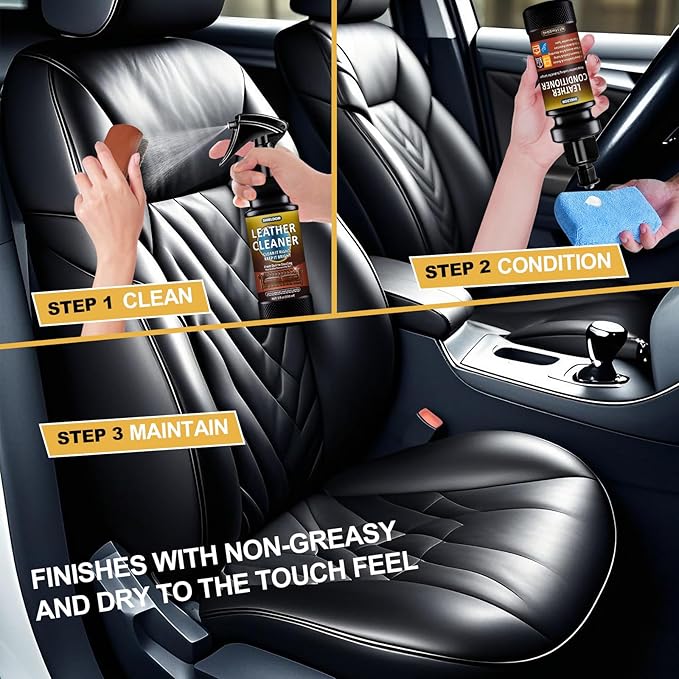 Leather Cleaner and Conditioner Leather Care Detailing Kit to Clean, Soften, Protect & Restore Leathercraft - UV Protection Prevent Cracking or Fading of Furniture, Car Interiors, Shoes, Bags