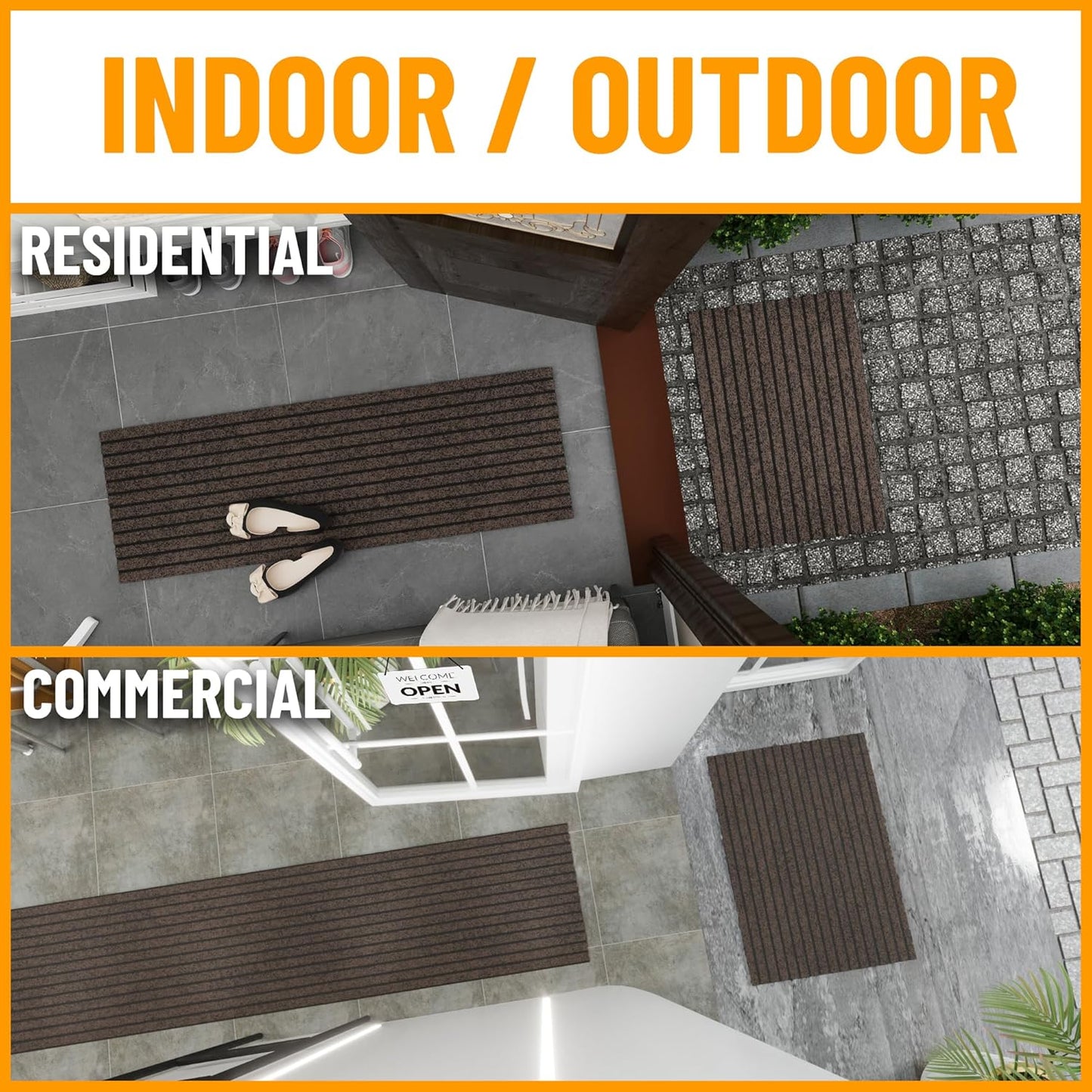 Ottomanson Mud Mat 2' x 2' Entryway Rug - Non-Slip Scraper Doormat for Muddy Paws, Dirt Trapping Indoor/Outdoor Mat for High-Traffic Areas, Kitchen, Garage, Patio, Brown