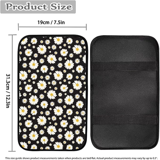 Car Center Console Mats, Daisy Car Armrest Pad Protector Gifts for Women, Universal Dustproof Armrest Decor Cushion for Cars & SUVs