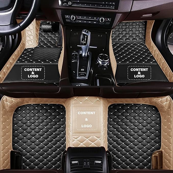 Custom Making Car Floor Mats for 98% Sedan SUV Car Protection Full Coverage Mats Anti-Slip Leather Floor Liners All Weather Car Floor Mats (Black+Beige Side)