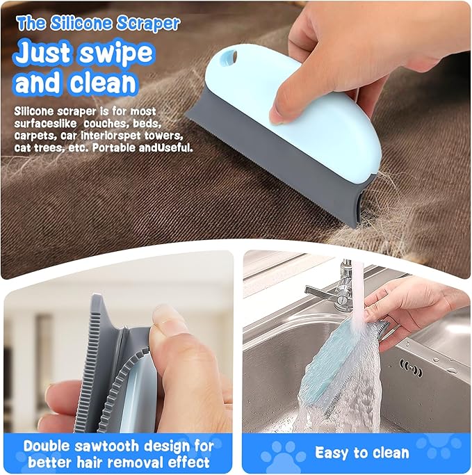 Pet Hair Removal Tool: 6 Pcs Dog Cat Hair Remover - Reusable Pet Hair Remover with Laundry Pet Hair Catcher - Portable Carpet Rake Scraper Fur Removal Tool for Rugs Car Mats Couch Furniture