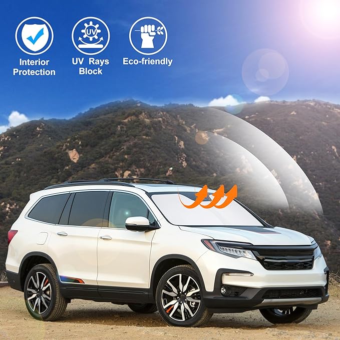 Windshield Sun Shade Custom Fit for 2009-2015 Honda Pilot SUV Accessories Foldable Sunshade Sun Blocker Protect Car from Sun Rays & Heat Damage Keep Car Cooler
