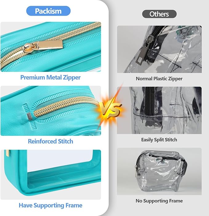 PACKISM Clear Makeup Bag - TSA Approved Toiletry Bag for Carry-on & Checked Luggage, Water Resistant Car Storage Organizer with Reinforced Seams