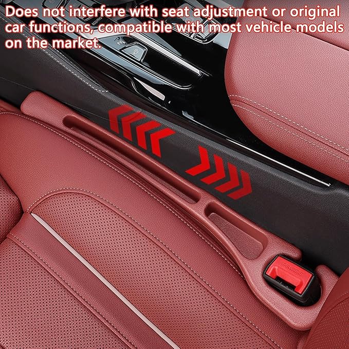 Car Seats Gap Filler Dual-Slot Car Seat Gap Organizer – with Belt Slot, Anti-Drop Gap Filler for Cars & SUVs – No More Lost Items, All Within Reach (2PCS) (Red)