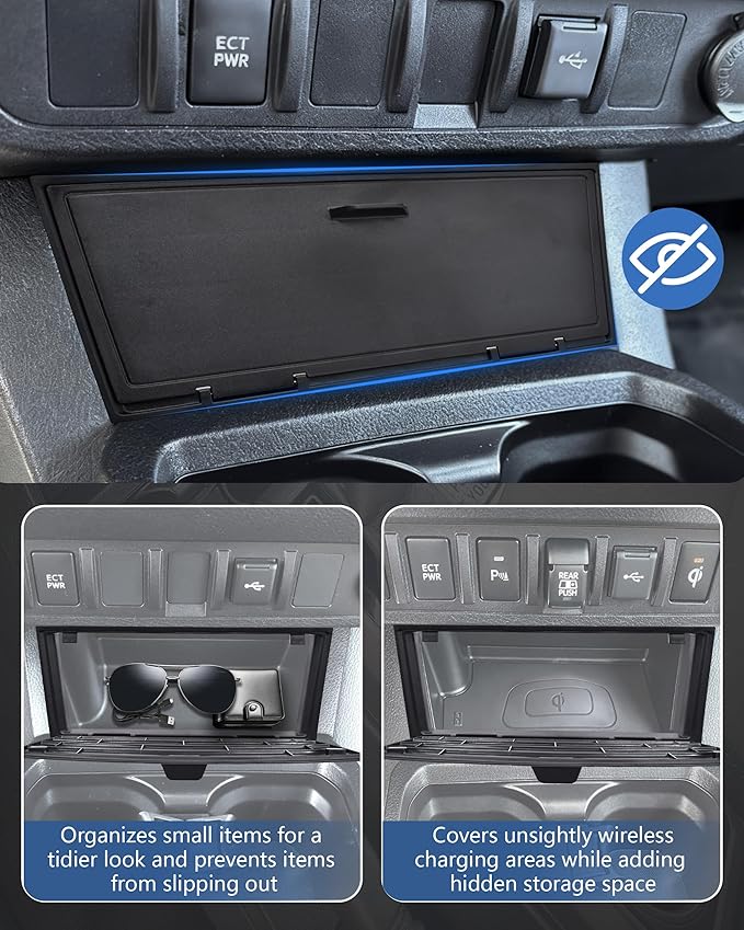Center Console Hidden Storage Cover for Toyota Tacoma 2016-2023 Accessories, for Wireless Charging & Non Charging Models- Center Console Privacy Cover Protector Anti-Dust Organizer