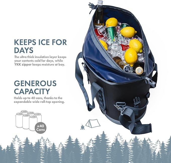 GrandTies 40 Can Portable Soft Cooler Bag - High-Performance Large Cooler - Leak Proof Waterproof Insulated Cooler Bag - Portable Ice Chest for Outdoor, Fishing, Beach, Travel, Camping