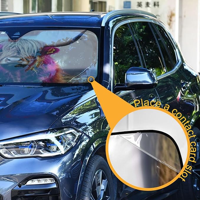 xigua Highland Cow Car Windshield Sunshade Foldable Front Window Sun Visor Protector for Car,SUV,Truck - Keep Vehicle Cool,55 x 27.6 Inch