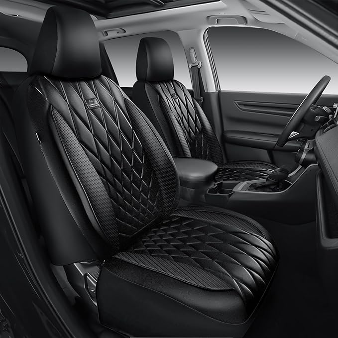 CAR PASS Rav4 Seat Covers Full Set Custom Fit for Toyota RAV4 Tocamo Corolla-Cross 2019-2024, Luxury Nappa Leather Waterproof Rav 4 Seat Covers, Anti-Slip Comfortable Airbag Compatible, Full Black