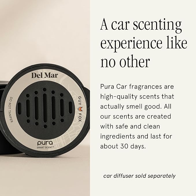 Pura & GUY FOX Car Scent Refill - Fragrance for Pura Car Diffuser - Clean & Safe Luxury Diffuser Scent - Long-Lasting Fragrance for 30 Days of Aroma - Spring & Summer Refills - Del Mar