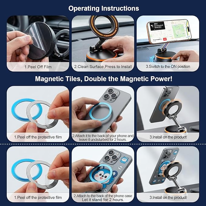 Magnetic Car Phone Holder, 3000gf MagSafe Suction, 360° Adjustable Zinc Alloy Mount for Dashboard/Windshield, Compatible with iPhone 17/16/15 Series (Orange)