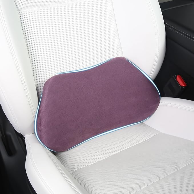 Lumbar Support Pillow for Car, Ergonomic Memory Foam Back Cushion for Driving, Seat Office Chair, Gaming Chair, Lower Back Support for Back Pain Relief, Purple, 1 Pack