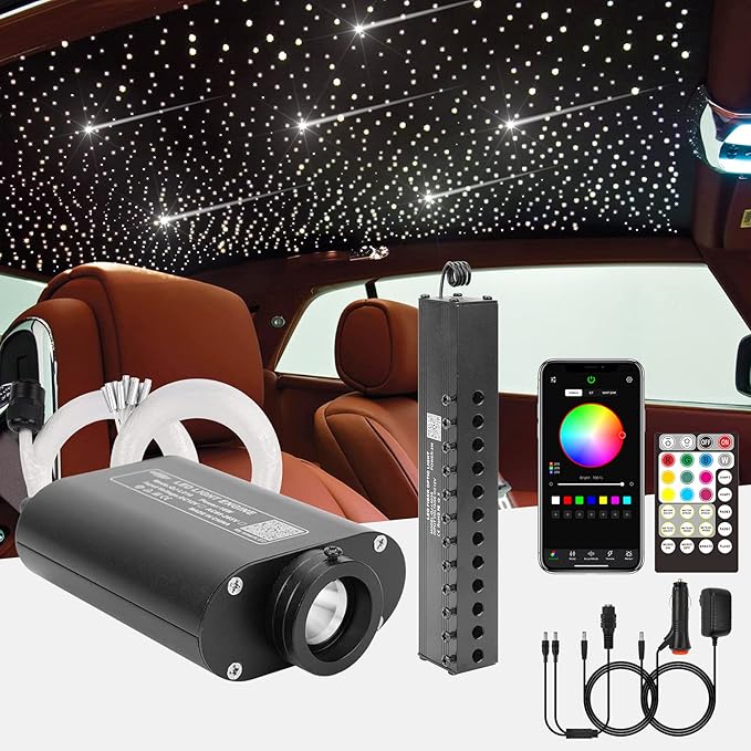 CHINLY Starlight Headliner Kit Meteor, 550pcs 9.8ft 0.03in 16W Star Lights for Car, Fiber Optic Star Ceiling Light, RGBW Bluetooth APP+Remote+Star Light Headliner Kit for Home Theater