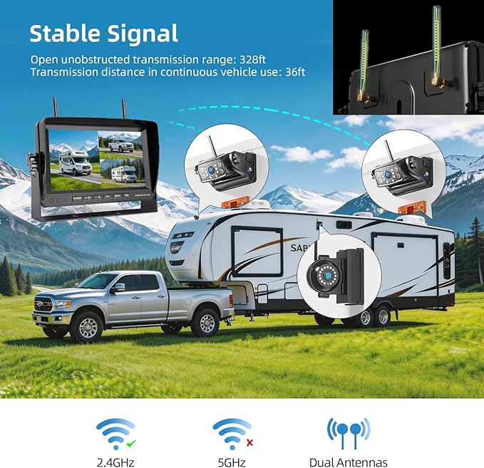 ZEROXCLUB Magnetic Wireless Backup Camera: 7" HD 1080P DVR Monitor with 1 Rear View, 2 Side View Cameras, IR Night Vision, Portable Rechargeable Camera for RV/Trailer/5 Wheels/Camper BC703