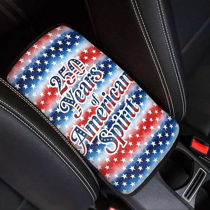 Dreaweet 250 Years American Flag Car Center Console Cover Universal Fit Scratch Resistant Arm Rest Cover for SUV Sedan Soft Comfort Armrest Cover Center Console Cushion Pad