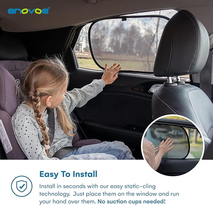 2-Pack Car Window Shades by Enovoe - 19 x 12 in Side Window Cover for SUVs, Sedans, and Trucks - Protects Baby from UV Rays and Glare - Cling Design for Easy Use - Plain