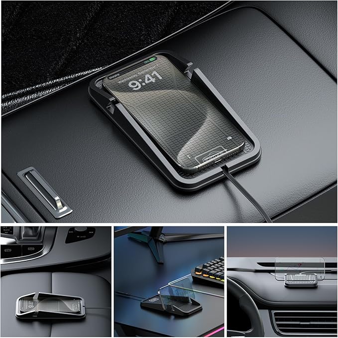 Wireless car Charger Charging pad,POLMXS No-Slip Wireless Phone Charger for car Cell Phone Cordless Charging mat Compatible with iPhone 16/15/14/13/12 Galaxy S23 S22 S21 Note10(C17)