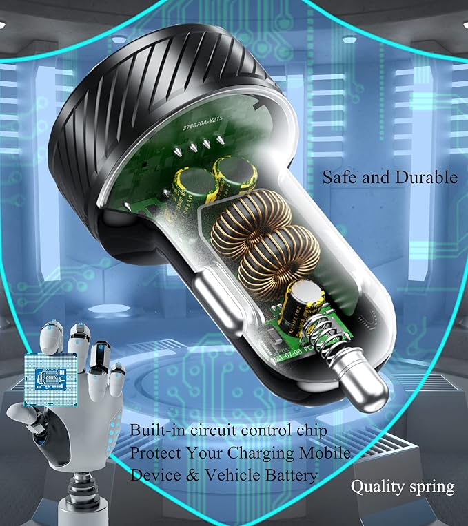 BRCOVAN Car Charger, Dual QC3.0 Port USB Car Phone Charger Adapter, 36W 3A Fast Charge with Touch Switch & Blue LED